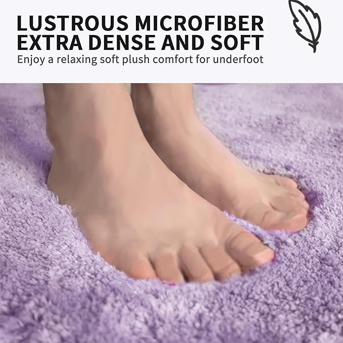 FIFU Bathroom Rugs 17" W x 24" L, Bath Mat for Bathroom, Bedroom, Laundry Room & Kitchen, Non-Slip Rubber Latex Backing, Extra Soft and Absorbent Microfiber Carpet, Machine Washable Rug, Lavender