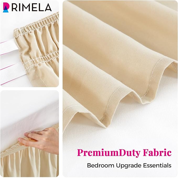 RIMELA Oatmeal Bed Skirt Queen Size 18 Inch Drop, Elastic Bed Skirting for Bed Base and Frame, Bedding Dust Ruffle Easy to Install, Lightweight Wrap Around Adjustable Bedskirt