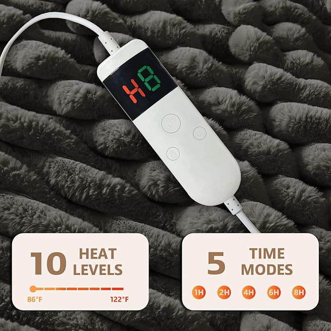 Heated Blanket Electric Throw 50″x60 ″Inch - Thick Striped Flannel Electric Blanket,10 Heating Levels, 1-12 Hours Auto Off, Fast Heating Heating Blanket with Overheat Protection.
