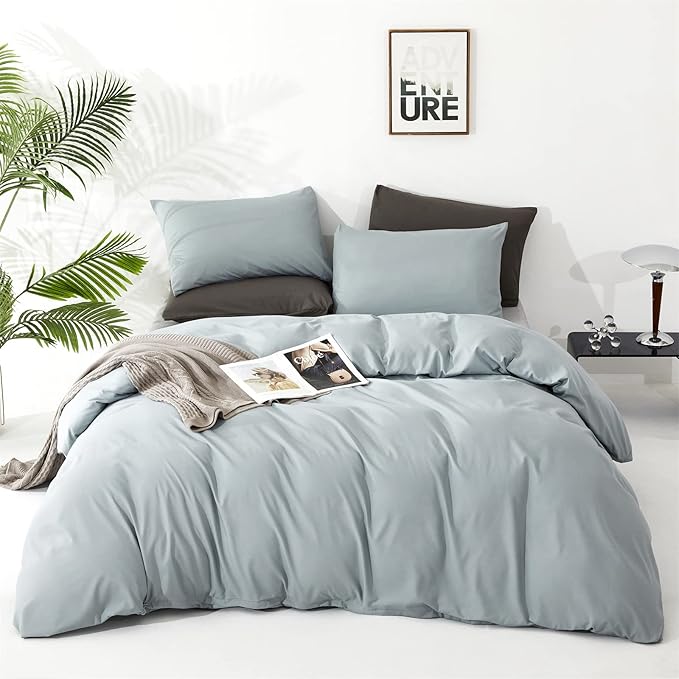 Cottonight Cal King Blue Comforter Set Light Blue Bedding Set California King Solid Blanket Quilts Modern Soft Breathable Baby Blue 3 Piece Comforter Set