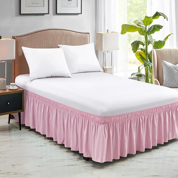 FreshCulture King Bed Skirt, Dust Ruffle for King Size Bed, Easy Fit with 22-Inch Tailored Drop, Elastic Wrap Around Bed Skirt King Size, Hotel Quality Bed Skirts for Adjustable Bed (Dusty Pink)