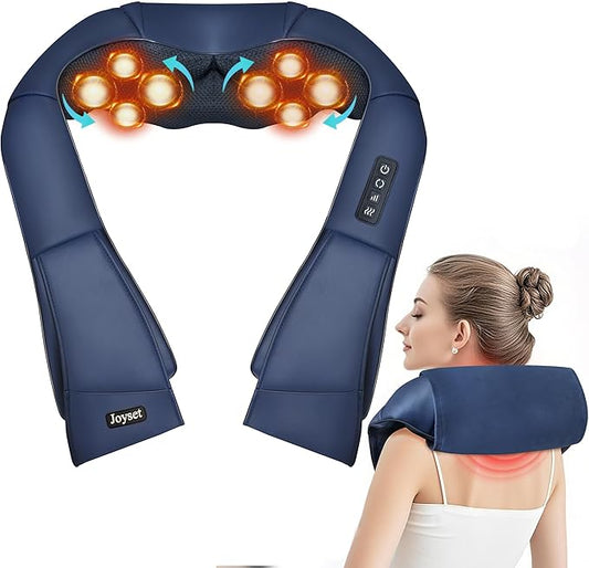 Joyset Shiatsu Neck and Back Massager with Heat,Electric Shoulder Massager for Pain Relief Deep Tissue,3D Kneading Massage with Cloth Cover Easy to Clean Best Gift for Men Women Parents (Blue)