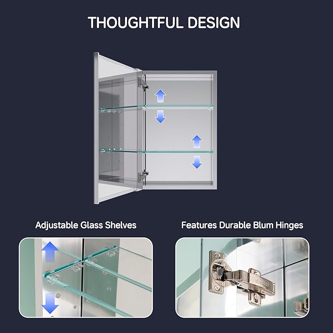 Medicine Cabinet 16" x 24", Bathroom Medicine Cabinet with Mirror, Recessed Medicine Cabinets with Adjustable Shelves, Soft-Closing Door, and Aluminum Alloy Frame - Reverse Installation, Silver