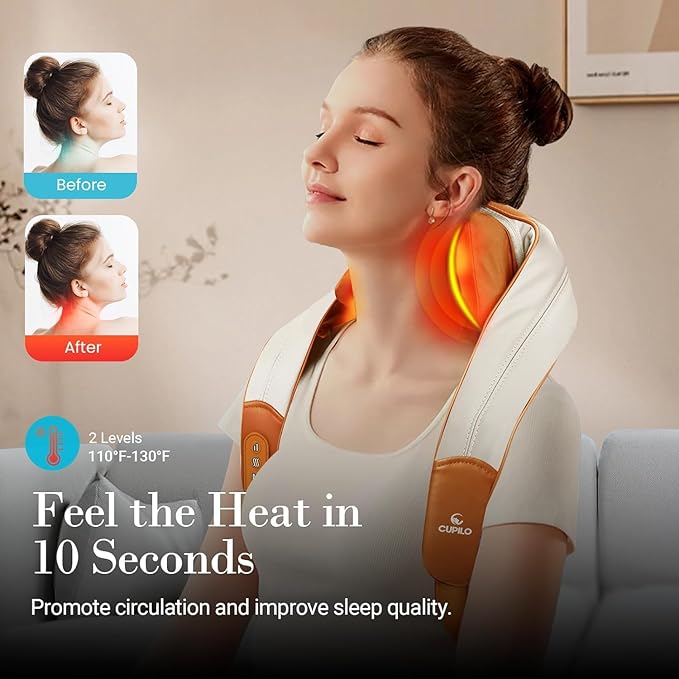 Shiatsu Neck Massager with Heat - Cordless 4D Expert Neck Shoulder Massage for Pain Relief,Upgarded Kneading Massager for Muscle Relaxation, Gifts for Men Women