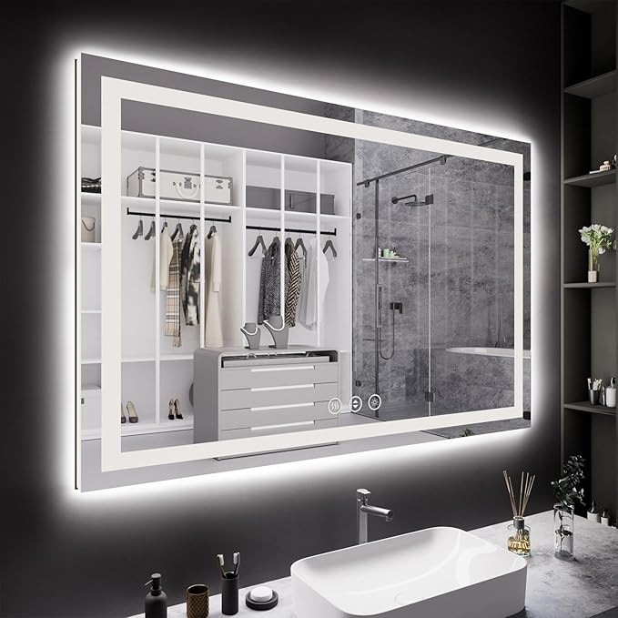 60X40 LED Bathroom Mirror with Lights, Anti-Fog, Backlit + Front Lit, Lighted Bathroom Vanity Mirror for Wall, Memory Function, Dimmable, Tempered Glass, Shatter-Proof, ETL Listed