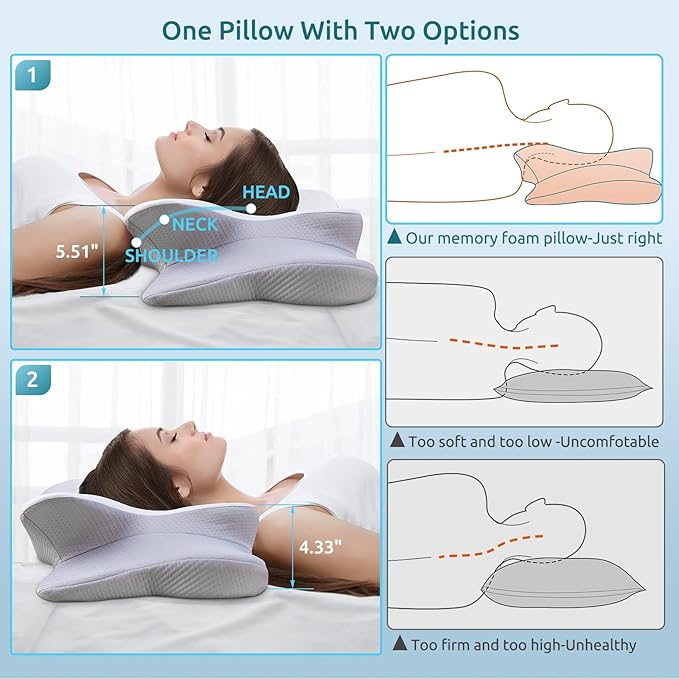 DONAMA Cervical Pillow for Neck and Shoulder,Contour Memory Foam Pillow,Ergonomic Neck Support Pillow for Side Back Stomach Sleepers with Pillowcase-King Size
