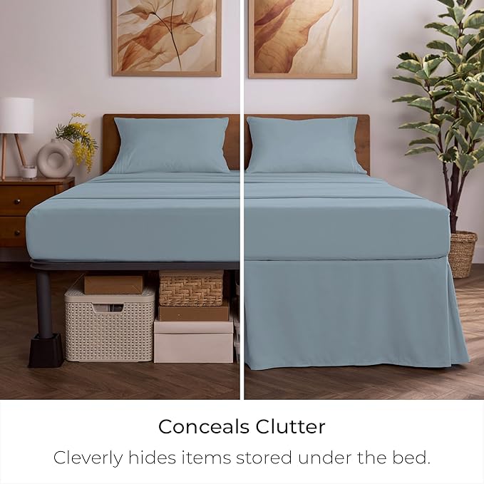 Mellanni Bed Skirt Full Size - Bed Skirting - 15-Inch Tailored Drop Pleated Dust Ruffle - Hotel Luxury Bedding - Wrinkle, Fade, Stain Resistant - 1 Bedskirt (Full, Blue Hydrangea)