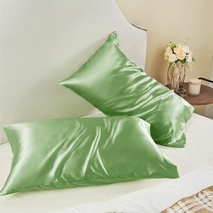 BEDELITE Satin Pillowcase for Hair and Skin, Super Soft and Cooling Similar to Silk Pillow Cases 2 Pack with Envelope Closure, Gift for Women Men(20"x26" Standard Size, Sage Green)