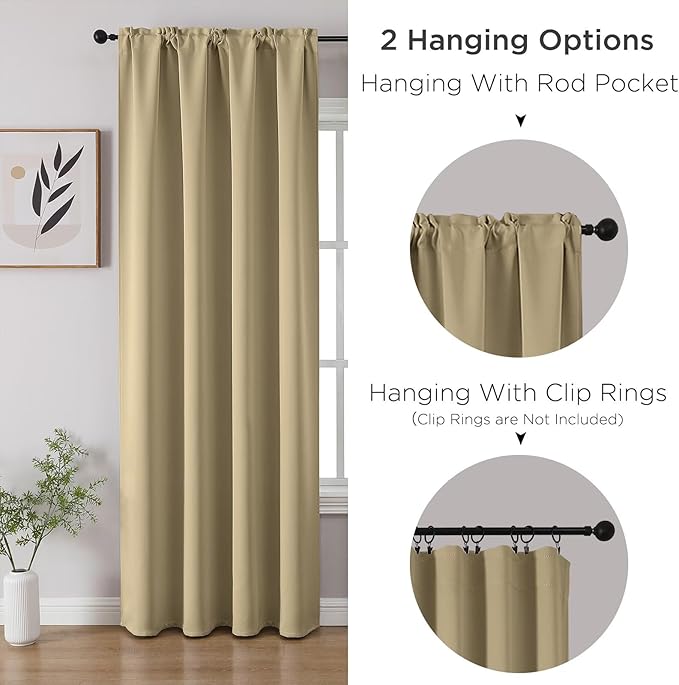 CUCRAF Beige Blackout Curtain 45 inch Length 2 Panels, Rod Pocket Room Darkening Drapes for Bedroom Living Room, Insulated Thermal Light Blocking Window Curtains (W52 x L45 Inch)