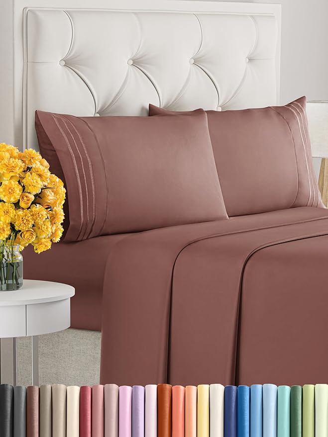 Queen Size 4 Piece Sheet Set - Extra Soft, Breathable & Cooling - Hotel Luxury Durable Bed Sheets - Deep Pockets, Easy-Fit & Wrinkle-Free - Copper Brown Oeko-Tex