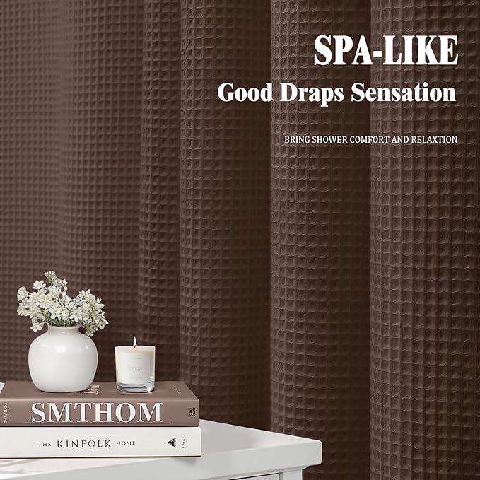 Waffle Weave Shower Curtain - Brown Cotton Fabric Texture Heavyweight Shower Curtain for Bathroom,Washable,72Wx72L