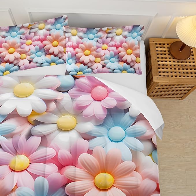 Pink Floral Queen Comforter Set Kids，Pink Floral Bedding Set Kids Queen，Girls Floral Quilt Bedding Queen，Flower Bedroom Decor for Girls with 1 Comforter with 2 Pillow Case
