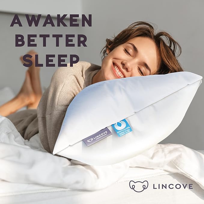 Lincove Cloud Natural Canadian Down Pillow, White Luxury Sleeping Pillow - 625 Fill Power, 500 Thread Count Cotton Shell, Made in Canada, Standard - Firm, 1 Pack