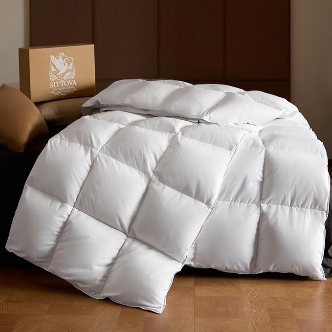 Goose Down Fiber Comforter Oversized King – All-Season Hotel Quality Duvet Insert, High Fill Power, Ultra Soft 100% Cotton, Box-Stitched, Breathable, Luxurious White Bedding, 98"x 120"