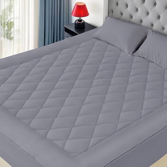 California King Size Mattress Pad Cotton Top Mattress Cover Quilted Fitted Mattress Protector with 18-22" Deep Pocket Down Alternative Fill Noiseless & Breathable (Cal King, Dark Grey)