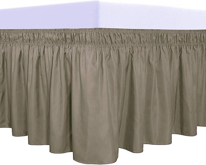 PureFit Wrap Around Ruffled Bed Skirt with Adjustable Elastic Belt - 14 Inch Drop Easy to Put On, Wrinkle Free Bedskirt Dust Ruffles, Bed Frame Cover for Twin,Twin XL and Full Size Beds, Sand