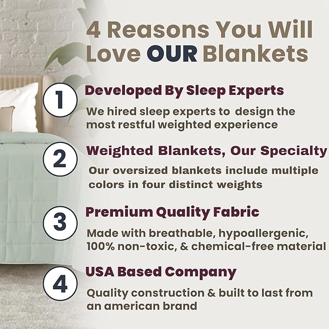 HomeSmart 50 lbs Weighted Blanket King Size, Heaviest Blanket, Fits Standard and California King Beds, 104x92, Sage Green