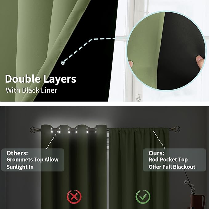 BGment Blackout Curtains for Bedroom 63 Inch Length, Thermal Insulated Full Room Darkening Noise Cancelling Window Curtains Drapes with Rod Pocket, 2 Panels, Each Panel 52 Inch Wide, Grass Green