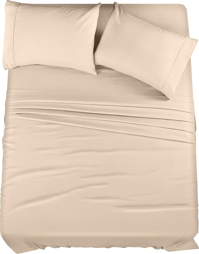 Utopia Bedding California King Sheet Set – 4 Piece Bed Sheets for Cal King Size Bed, Soft and Breathable Microfiber, Includes 1 Fitted Sheet, 1 Flat Sheet and 2 Pillowcases (Beige)