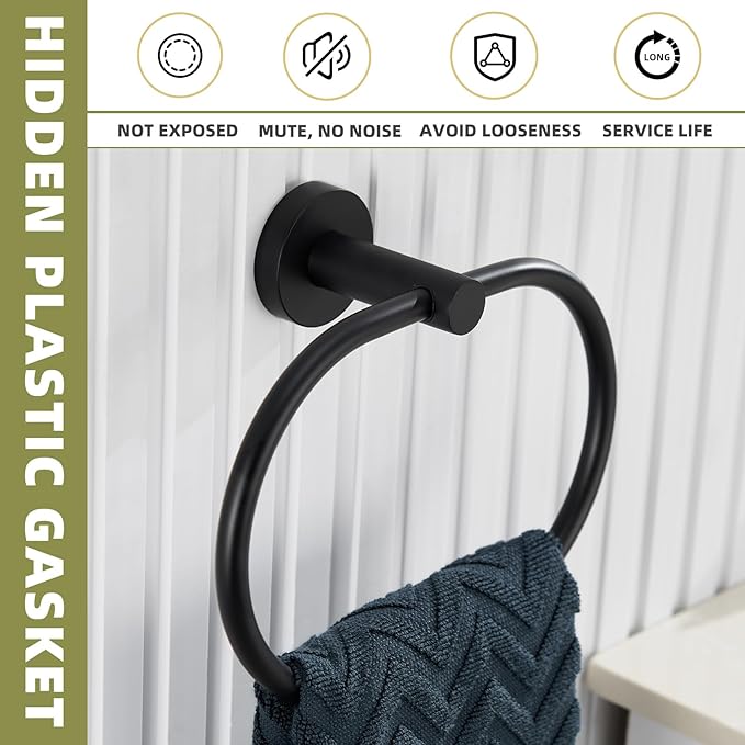 APLusee Matte Black 2 Pieces Bathroom Accessories Set, Hand Towel Ring, Toilet Paper Holder, Stainless Steel Bath Hardware Wall Mounted