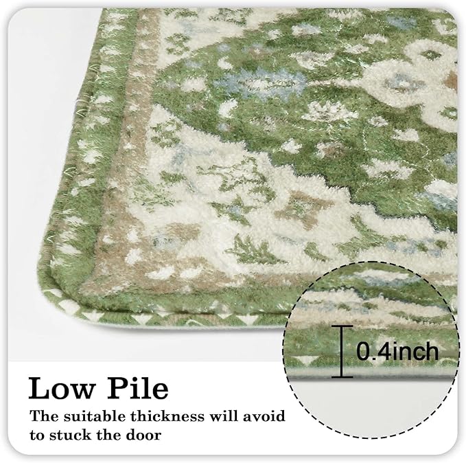 Uphome Boho Retro Bathroom Runner Sage Green Non-Slip Soft Long Bathroom Rugs Runner Oriental Tribal Machine Washable Bath Mat Farmhouse Cute Floral Bath Rug for Sink Tub Kids Room, 18x47 inch