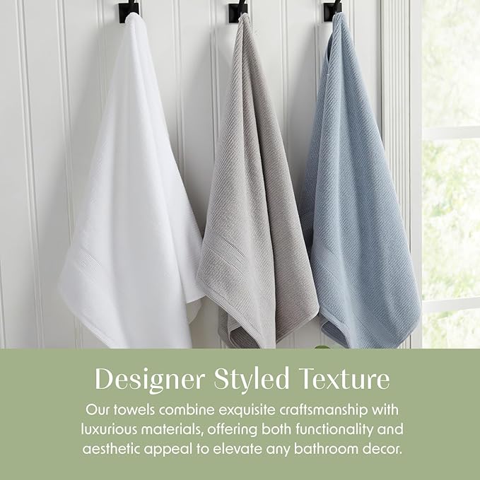 Springtree Home Grey Bath Towels Set of 6 | Ribbed Textured | 100% Combed Cotton | Absorbent Quick-Dry Gray Towels for Bathroom | Oeko-TEX® Standard 100 Cotton | Mauro Collection - High Rise Grey