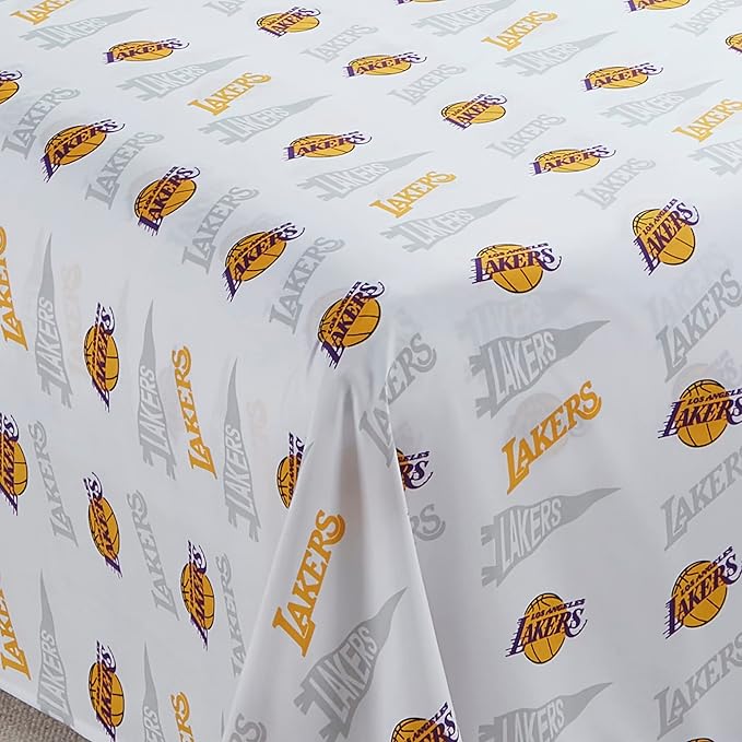 NORTHWEST Officially Licensed Los Angeles Lakers NBA Full Size Sheet Set – Soft Team Logo Bedding for Dorms, Bedrooms, Fan Caves & Game Day Style