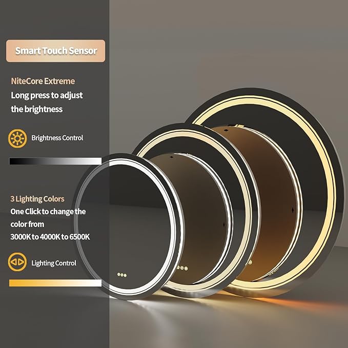 LUVODI Lighted LED Bathroom Mirror: 32” Circle Wall Mounted Large Lighted Makeup Mirror with Backlit and Front Light - Illuminated Dimmable 3 colors Vanity Mirrors with Demister Pad Smart Touch Switch