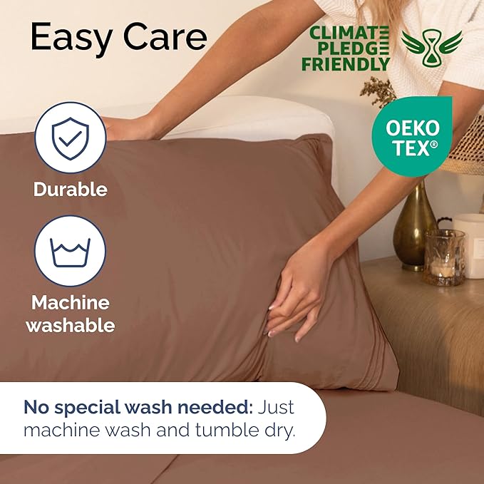 Twin Size 3 Piece Sheet Set - Extra Soft, Breathable & Cooling Sheets - Hotel Luxury Durable Bed Sheets for Women & Men - Deep Pockets, Easy-Fit & Wrinkle-Free Sheets - Copper Brown Oeko-Tex Sheets
