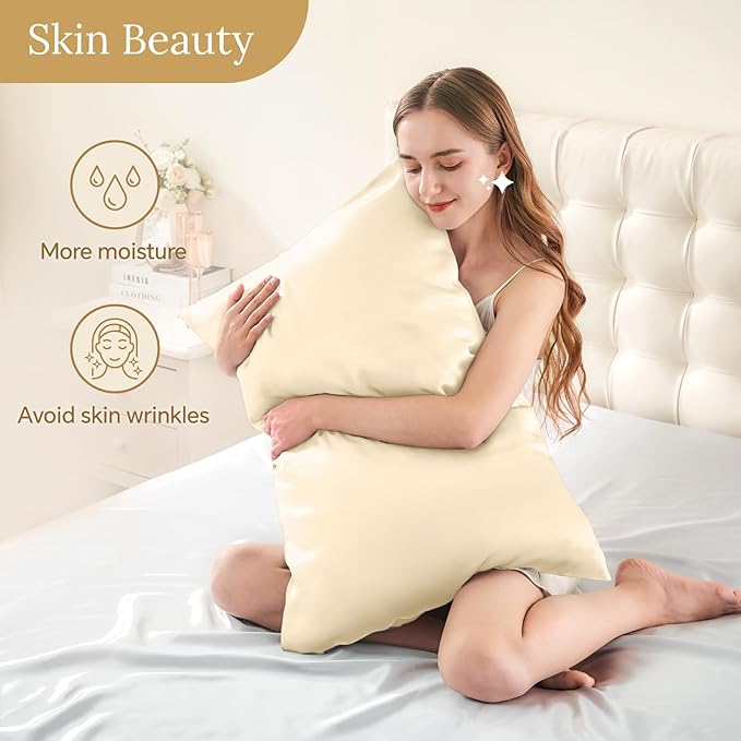 INFIIXSO Mulberry Silk Pillowcase for Hair and Skin, Silk Pillow Cases Queen Size with Hidden Zipper 20x30 Inches, Extraordinary Smooth and Soft Cooling Pillow Cases for Hot Sleepers(Ivory, 1 Pack)