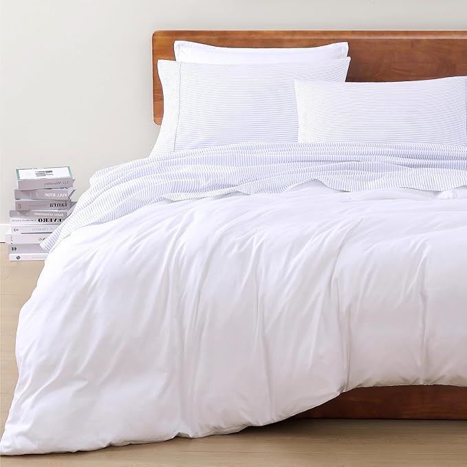 LANE LINEN 100% Organic Cotton Twin XL Sheets Set 3-Piece Pure Percale Bedsheets Bedding Breathable Fits Mattress Upto 15" Deep - Blue Ticking Stripe