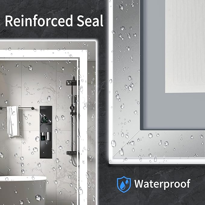 40"x36" LED Bathroom Mirror with Anti-Fog, Stepless Dimmable Lights, 3 Color Modes, Shatter-Proof Tempered Glass, Memory Function & Waterproof Design