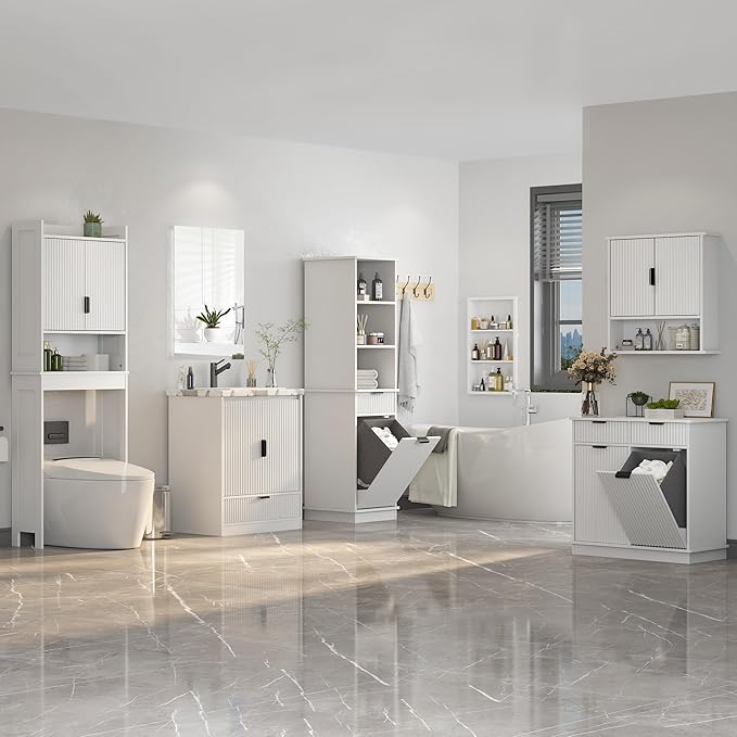 Bathroom Wall Cabinet,Farmhouse Medicine Cabinet for Bathroom with 2 Doors,Wall Mounted Medicine Cabinets Over Toilet Storage Cabinet for Laundry Room/Kitchen/Living Room,White,23 x 24