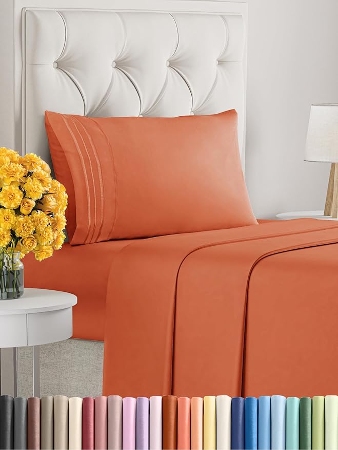 Twin Size 3 Piece Sheet Set - Extra Soft, Breathable & Cooling - Hotel Luxury Durable Bed Sheets for Women & Men - Deep Pockets, Easy-Fit & Wrinkle-Free - Harvest Pumpkin Oeko-Tex