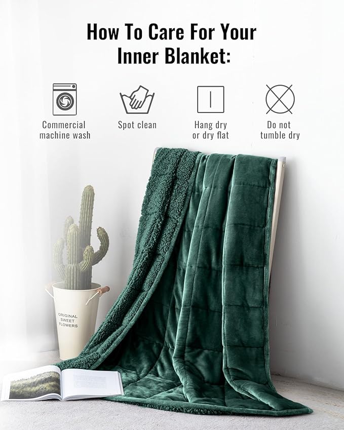 Uttermara Weighted Blanket for Adults, Double Size Heavy Blanket with Reversible Soft Shiny Velour Fleece and Cozy Warm Sherpa for Couch Bed, Calming and Relaxing, 48 x 72 inches 15 lbs in Green