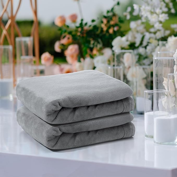 Tinideya 12 Pcs Flannel Fleece Throw Blanket Bulk 50 x 60 Inch Soft Fleece Blanket Warm Throw Blanket Coral Blankets for Couch Sofa Home Wedding Gifts Season (Light Gray)