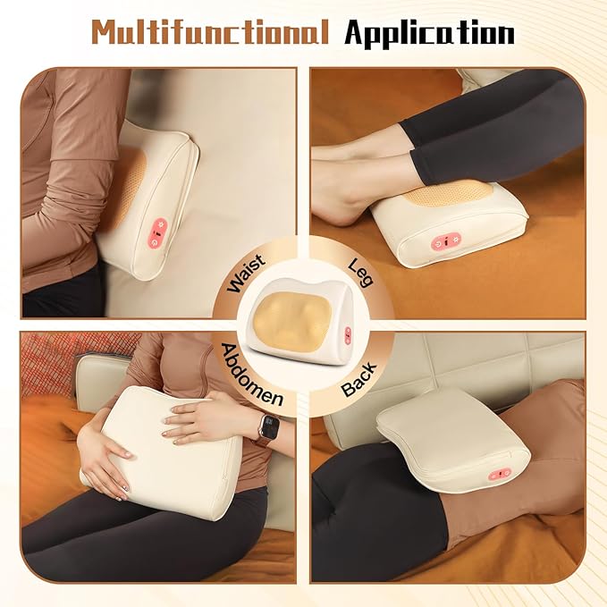 Shiatsu Back and Neck Massager with Heat,3D Electric Kneading Deep Tissue Massage Pillow for Muscle Pain Relief,Cordless Portable Massage for Neck,Shoulder,Leg,Back,Use for Home,Car,Office,Travel