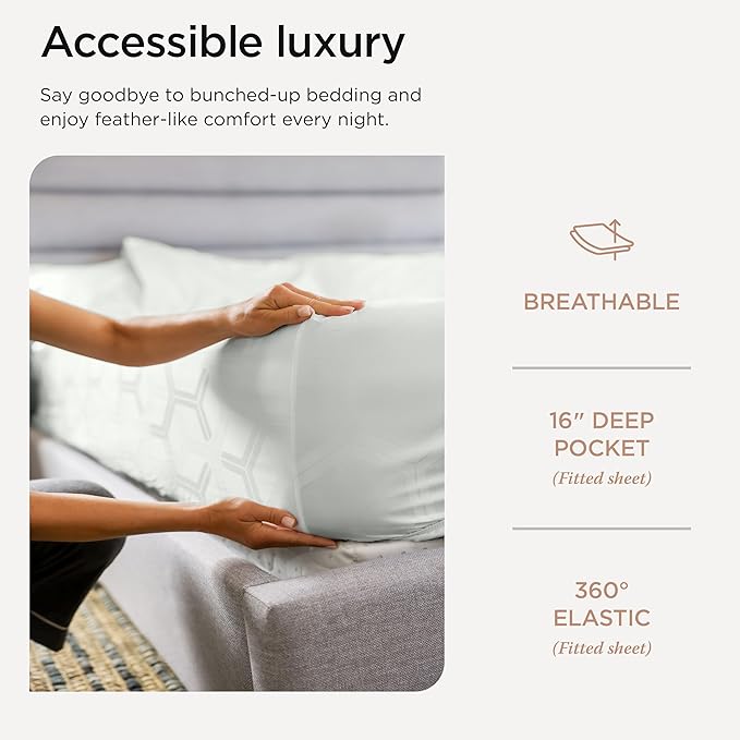 Threadmill 100% Cotton Sheets for Queen Size Bed - 600 Thread Count Queen Bed Sheets Set with 16” Deep Pocket - Jacquard Sateen Weave 4-Piece Bedding Set with Cooling Effect, Light Grey