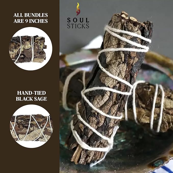 Soul Sticks Black Sage Smudge Stick 1 Pack - 9 Inch | Floral Sage House Blessing | Cleanses House & Negative Energy