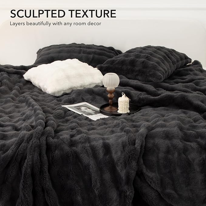 Faux Rabbit Fur Bubble Full Size Heated Blanket Dark Grey - Fuzzy Soft Plush Electric Blanket Full with 6 Heating Levels & 10 Timer Settings, Home Decor Gifts, ETL Certified (72" x 84")