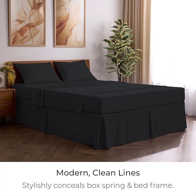 Mellanni Bed Skirt King Size - Bed Skirting - 15-Inch Tailored Drop Pleated Dust Ruffle - Hotel Luxury Bedding - Wrinkle, Fade, Stain Resistant - 1 Bedskirt (King, Black)