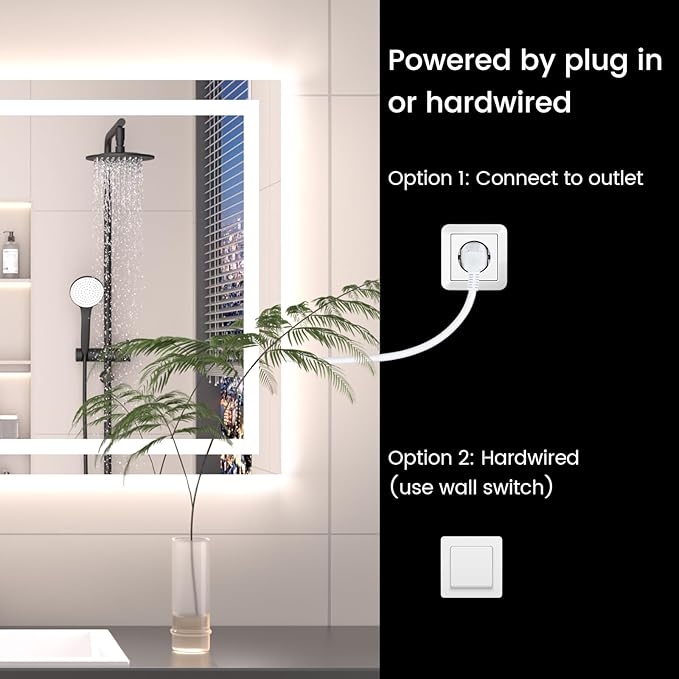 60X40 LED Bathroom Mirror with Lights, Anti-Fog, Backlit + Front Lit, Lighted Bathroom Vanity Mirror for Wall, Memory Function, Dimmable, Tempered Glass, Shatter-Proof, ETL Listed