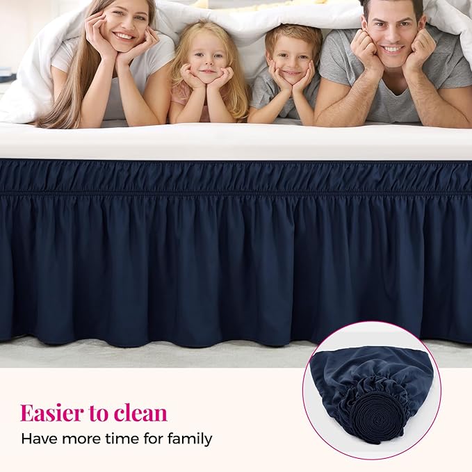 RIMELA Navy Blue Bed Skirt King Size 18 Inch Drop, Elastic Bed Skirting for Bed Base and Frame, Bedding Dust Ruffle Easy to Install, Lightweight Wrap Around Adjustable Bedskirt