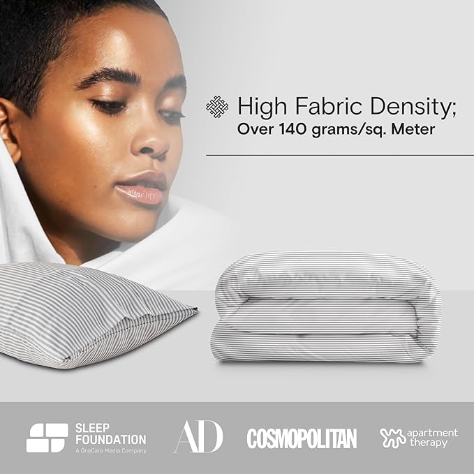 DOZ Duvet Cover Set, 100% Viscose derived from Bamboo, Organically Grown, Buttery Soft, Cooling Duvet Covers, High GSM, 1 Duvet Cover and 2 Pillowcases, 106"x90" (Stripe, King/Cal King)