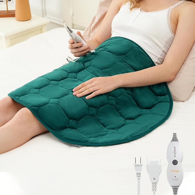 Drewin Weighted Heating Pad 5 lbs for Pain Relief, 24" x 29" Velvet-Soft Warm Heated Pads for Knee Shoulders Versatile Use with Auto Shut Off, Machine Washable Weighted Lap Blanket, Dark Green