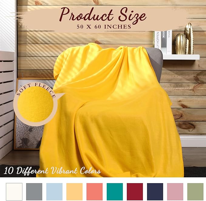 Kinlop Fleece Blanket Bulk 60 x 50 Inch Soft Lightweight Fleece Cozy Blanket Warm Throw Plush Pet Throw for Bed Couch Sofa Home Office Wedding Gifts Travel Camping(Classic Color,60 Packs)