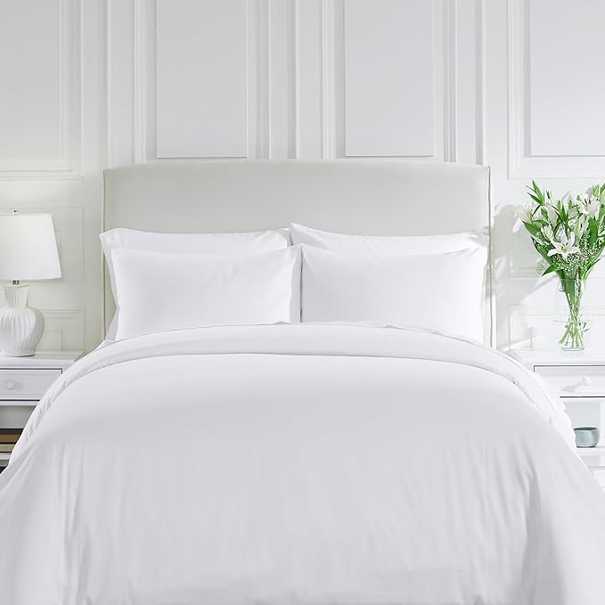 California Design Den 3 Pc White King Duvet Cover Set - Winner Good Housekeeping Best Bedding Awards 2025, 400 Thread Count Sateen, 100% Cotton Duvet Cover Set, Button Closure, Corner Ties - White