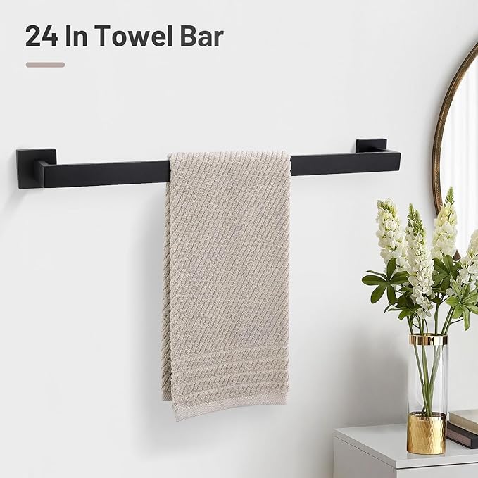 YACVCL Matte Black Bathroom Hardware Set,10 Pieces Towel Bar Set,Towel Holder Set for Bathroom SUS304 Stainless Steel Wall-Mounted Towel Rack Set,23.6 Inch Black Bathroom Accessories