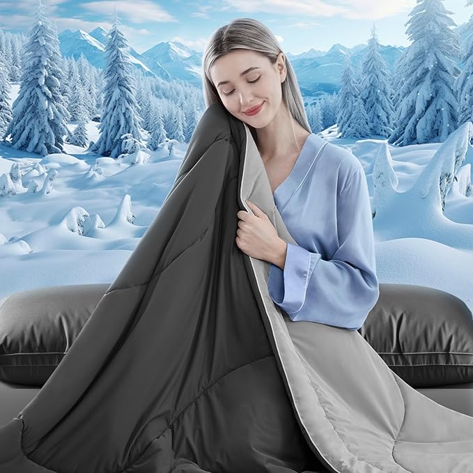 Cooling Comforter Queen Size, Double-Sided Cooling Blanket for Hot Sleepers & Night Sweats, Arc-Chill Q-Max > 0.4 Breathable Ice Blanket, Lightweight Cold Comforter (80''x90'', Dark Grey)