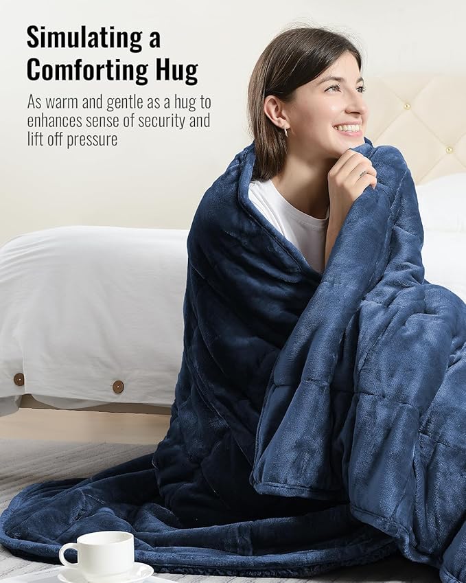 Sivio Weighted Blanket for Adult 15 lbs, Sherpa Heavy Blanket with Soft Flannel Reversible, Extra Warm Cozy Weighted Blanket, 60x80 Inches, Navy Blue